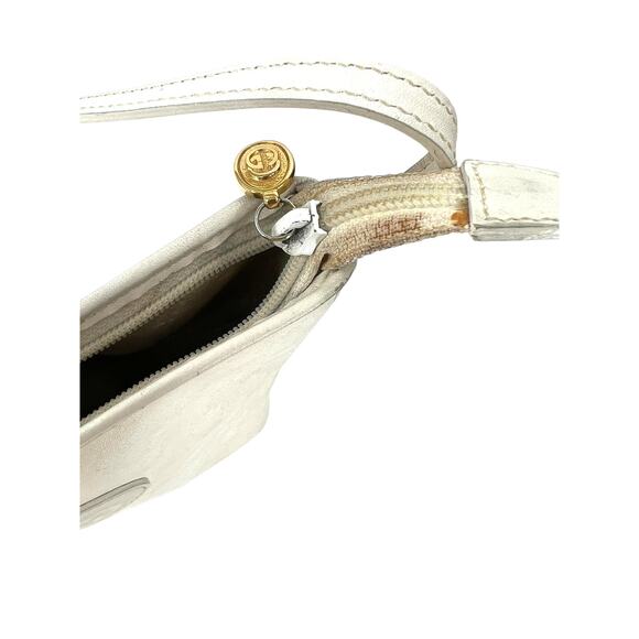 Vintage 80's Gucci White Bag Micro GG Logo Print Crossbody Purse Gold 1980's - Picture 6 of 15